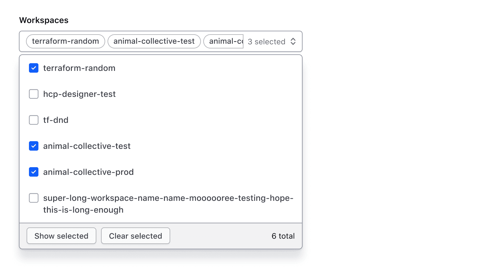 Multiple selection example with list open